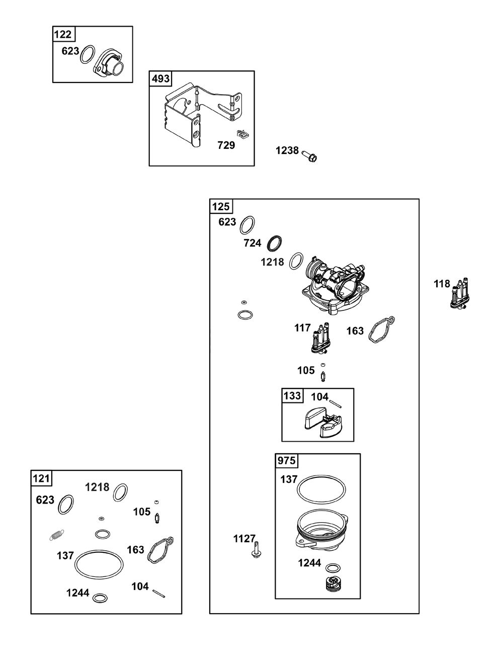 Carburetor Group Diagram and Parts List for 08P602-0029-H5 020000 - 09Z999 Briggs and Stratton Engine